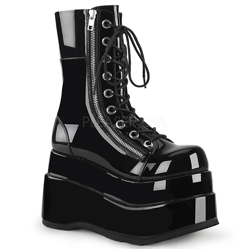 Gothic Patent Platform Lace Up Mid Calf Boots - Picture 2 of 5